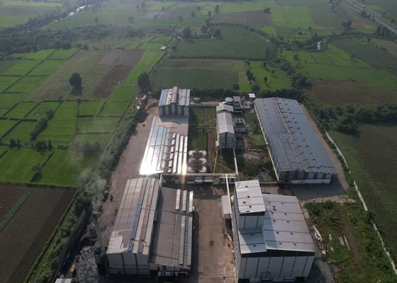 Rooftop solar panels at a Ramdevbaba Solvent manufacturing unit